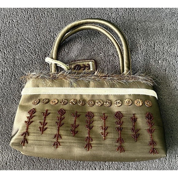 Guess Handbags - Guess Y2K Button Beaded Mixed Media Mini Handbag Green NWOT